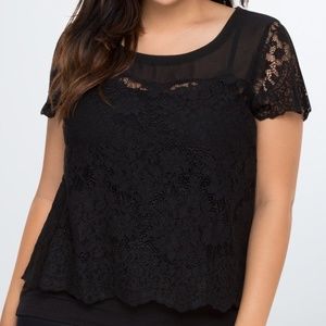 NWT Torrid Black Lace Top with Chiffon Insert